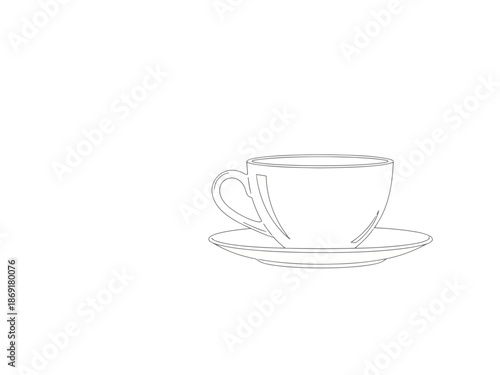 A line drawing of a teacup and saucer
