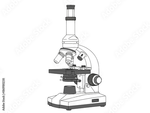 A microscope icon in a simple line drawing style