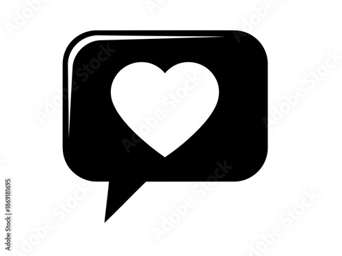 Black speech bubble with heart on isolated for love