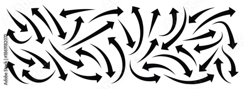 Hand drawn arrow doodles - Sketchy black arrows set, Marker pen pointer icons, Curvy directional symbols.