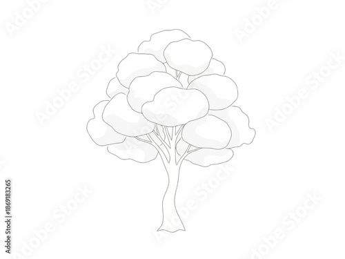 Pencil drawing of a tree with a thick trunk and fluffy clouds for tree