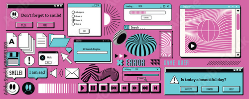 Collection of Vibrant Pink Digital UI Elements and Icons.