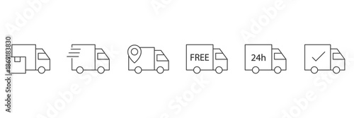 Delivery truck line icon set. Fast delivery icon set. Delivery truck icon set. Free shipping, express delivery, 24 hours.