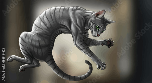 Black Cat Jumping in Air.