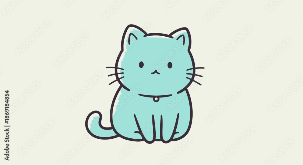 Fototapeta premium Cute blue cat with collar sitting.