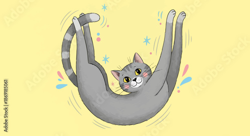 Gray Cat Hanging Upside Down.