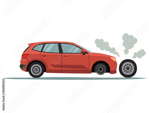 Vector illustration of car transportation issue with a wheel flat style ideal for vehicle repair maintenance technical and automotive themed artwork