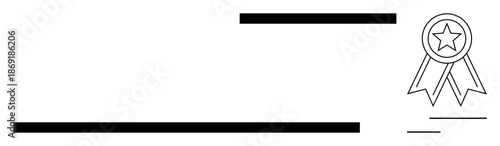 Certification, achievement, recognition, award, education, professional validation. Minimalist certificate layout with a ribbon icon. Certification and achievement concepts