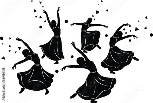 Dancing Women Silhouette Collection with Modern Ballet and Contemporary Dance Poses in Black Vector Style for Art, Music, Performance, and Creative Design