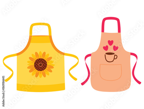Vector illustration of cozy colorful kitchen aprons perfect for chef barista housewife cooking protective garment and cartoon style kitchen themed designs