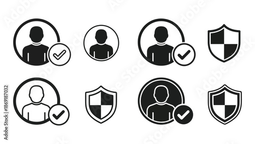Collection of user verification profile icons with shield security symbols