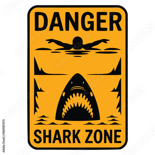 Vector illustration of Danger Shark Zone caution sign for dangerous beach territory inspired by horror movie perfect for safety, warning, or alert themed artwork