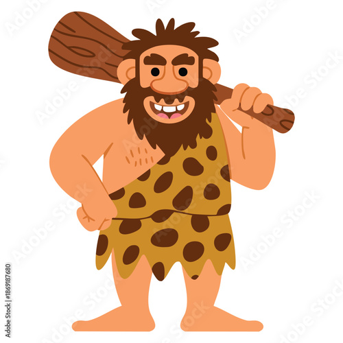 Vector illustration of first Homo Sapiens troglodyte man with cudgel wearing animal pelt in stone age cartoon style perfect for historical educational designs