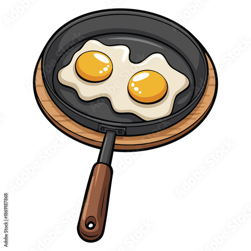 Vector illustration of fried eggs on white background ideal for food menu artwork kitchen themes breakfast designs or creative cooking related graphics