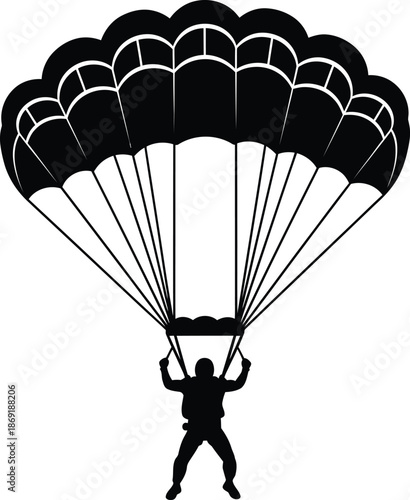 Parachutist descending with open parachute