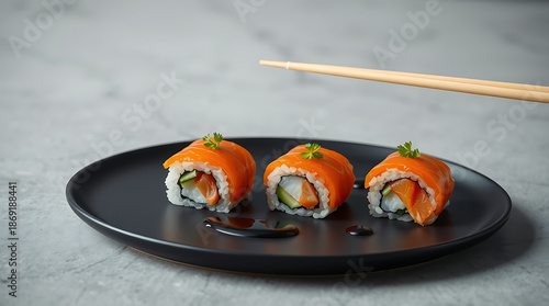 Luxury Japanese Salmon Sushi Rolls Close Up