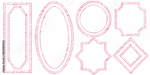 Collection of decorative pink frames and diamond shapes on white background