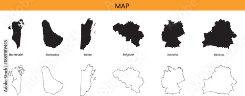 Malaysia State Map Silhouette Set Isolated Vector Collection005