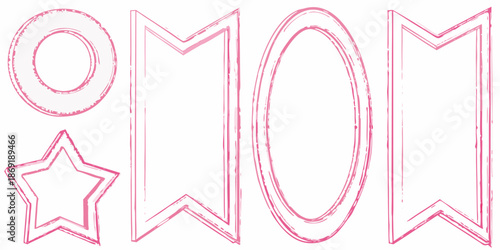 Pink outline of the word mom with a star and geometric shapes