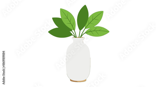 Green Leaves in White Vase Illustration