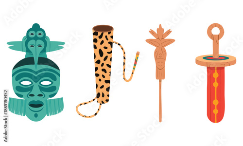 Vector illustration of Maya traditional culture symbols and attributes ideal for heritage historical design ethnic artwork and cultural education projects