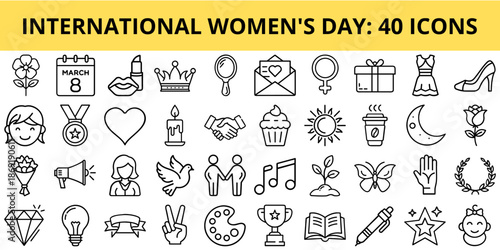 Icons for International Women's Day celebration in various designs  