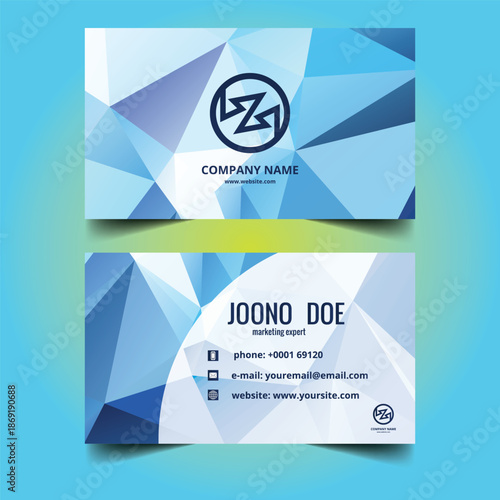 Modern business card design with abstract geometric shapes and logo placement