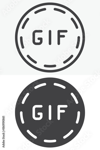 GIF animation different style icon set with text badge. Line, outline and solid icon editable stroke vector sign and symbol for animated gif icon.