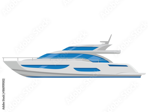 Vector illustration of motor yacht with engine suitable for watercraft design swimming vessel nautical transport and marine recreation themed projects