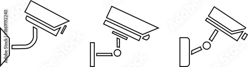 Minimal line art surveillance camera icons for security and monitoring