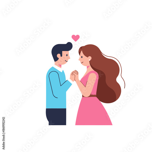 Loving Couple Holding Hands with Heart Icon Above, Romantic Relationship, Valentine's Day