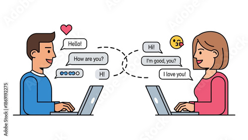 Couple online dating chat, long distance relationship, video call communication