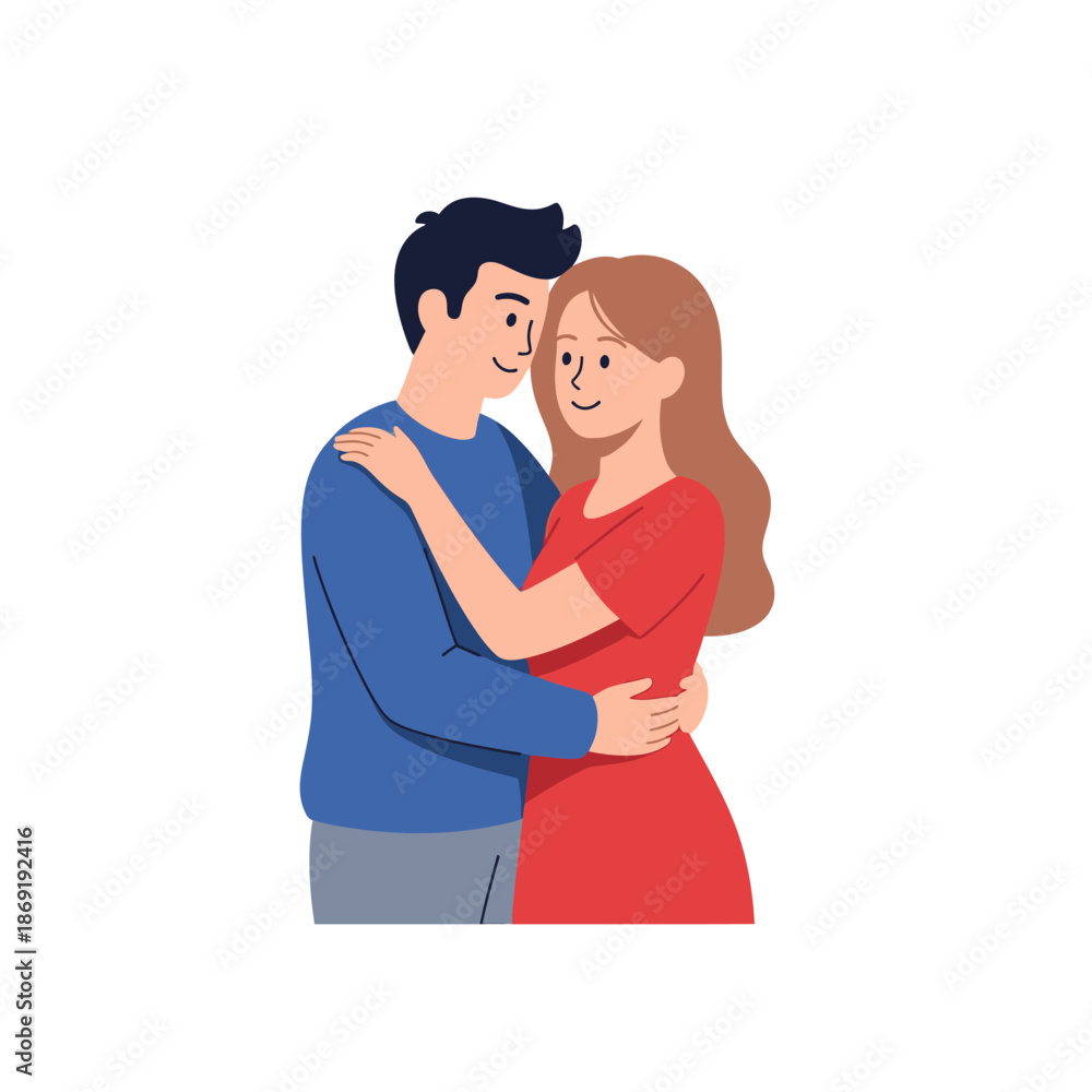 Obraz premium Happy Couple Embracing Affectionately, Romantic Relationship, Love and Connection