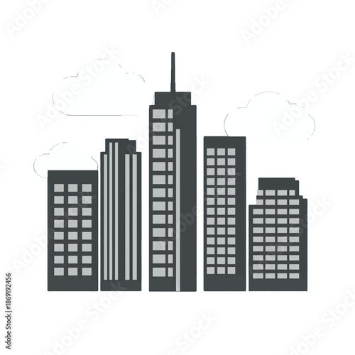 Stylized skyscrapers with floating clouds isolated
