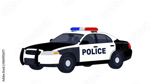 White Police Car with Flashing Lights