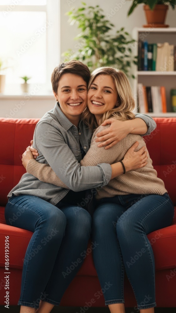 Obraz premium Happy Couple Sitting on Sofa.