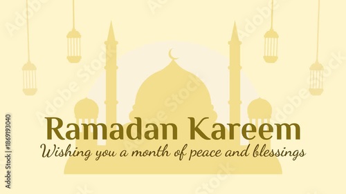 Ramadan Kareem Animation with Swaying Lanterns and Mosque Silhouette