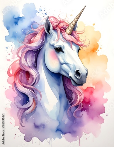 Watercolor unicorn portrait