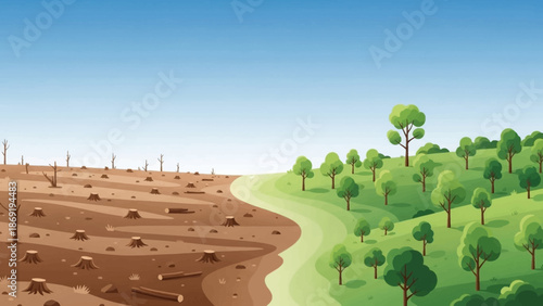 Deforestation vs. Reforestation: A stark visual representation of deforestation alongside reforestation, depicting the environmental impact and the importance of conservation.