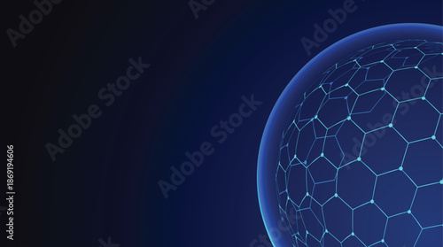 Abstract Blue Honeycomb Technology Background With Futuristic Digital Network Sphere Design