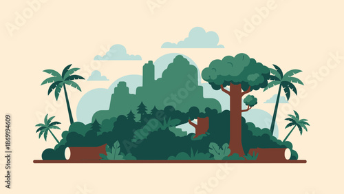 Deforestation and Eco-system damage: Illustration highlighting the harsh reality of deforestation, with stark visuals depicting the destruction of forests and its impact on the eco-system.