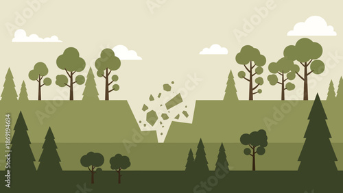 Erosion landscape with Trees: An abstract illustration showcasing the environmental impact of erosion.