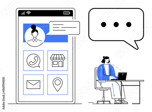 Messaging concept. Messaging app interface with user exchanging communication and notifications. Messaging fosters connectivity through apps, professional workflows, social networking. Useful