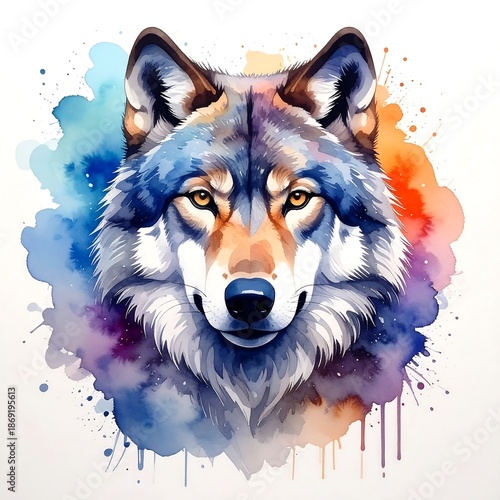 Watercolor wolf portrait, vibrant colors (1)