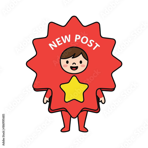 A cartoon character in a red star-shaped 