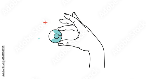 Hand holds a small turquoise and white circular object between the thumb and forefinger against a plain background for focus.