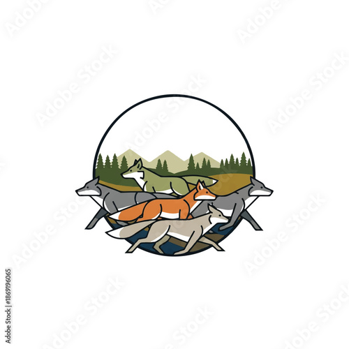 Camping Scene with Fox and Tent Illustration.