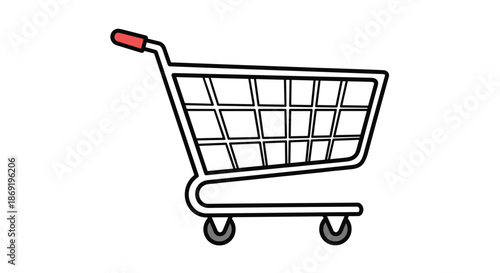 Simple black and white line drawing of a grocery shopping cart representing retail, ecommerce, and shopping concepts.