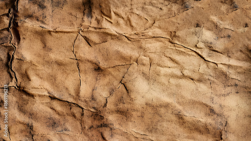 Crumpled paper texture. Realistic brown crumpled paper background. Horizontal wrinkled empty notepad sheet. Vector illustration.