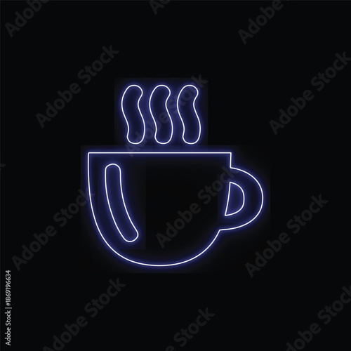 Neon sign of a speech bubble with a smiley face and three steam lines above it